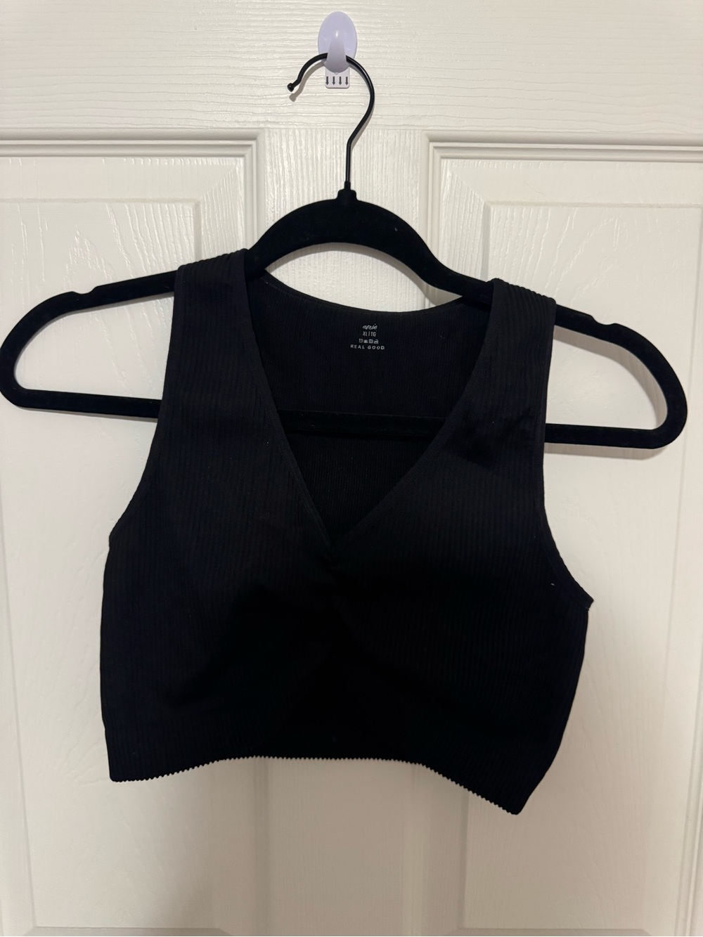 aerie Black Ribbed V-Neck Crop Tank